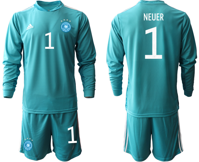 Men 2021 European Cup Germany blue Long sleeve goalkeeper #1 Soccer Jersey